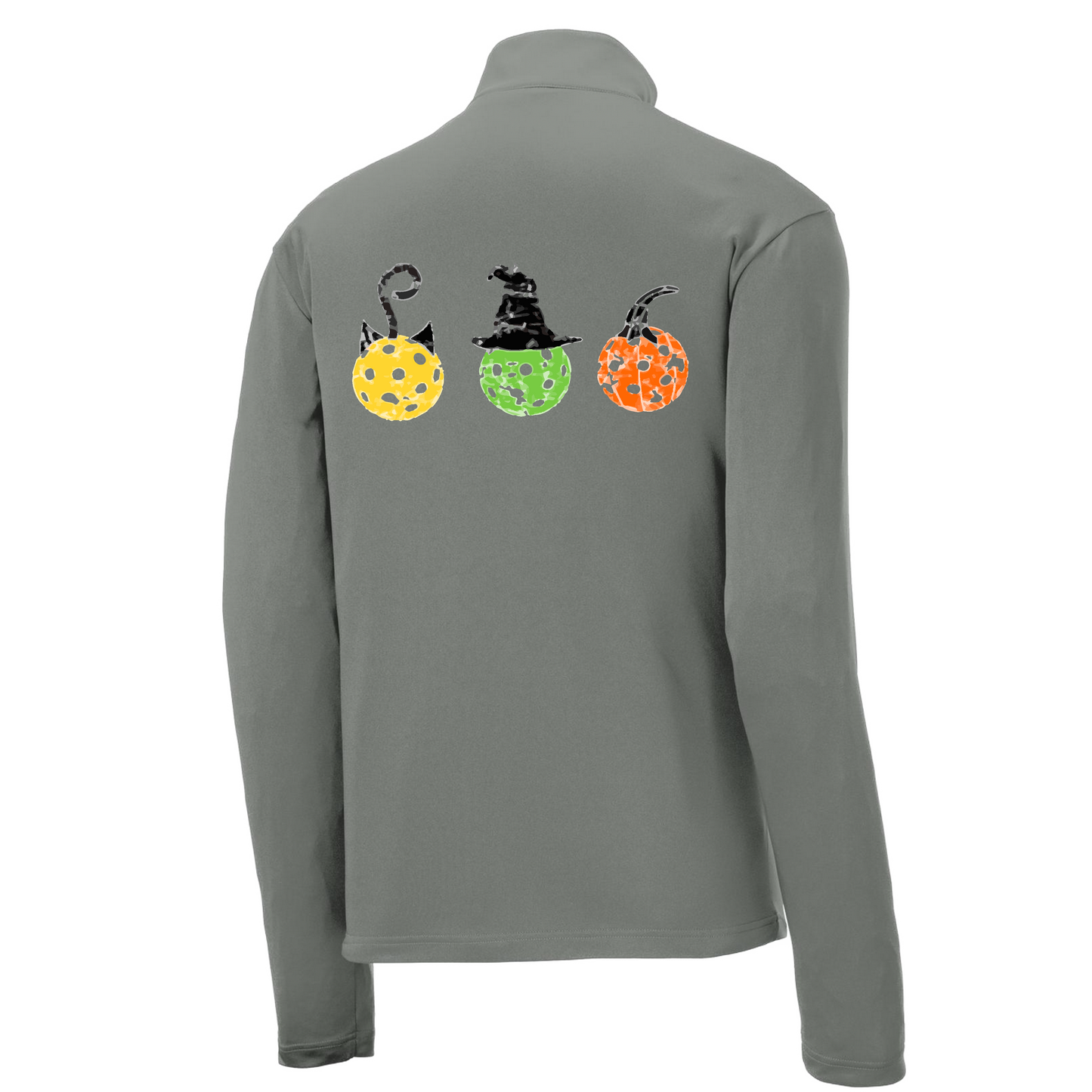 Cat Witch Pumpkin | Men's 1/4 Zip Long Sleeve Pullover Athletic Shirt | 100% Polyester