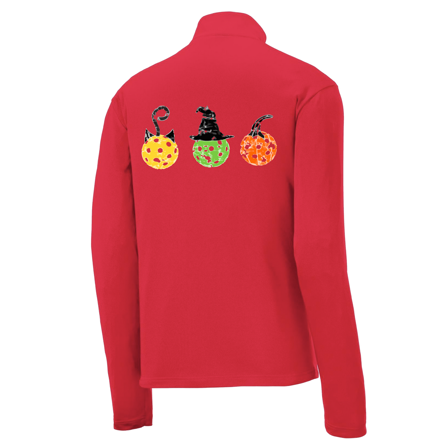 Cat Witch Pumpkin | Men's 1/4 Zip Long Sleeve Pullover Athletic Shirt | 100% Polyester