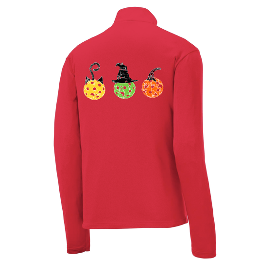 Cat Witch Pumpkin | Men's 1/4 Zip Long Sleeve Pullover Athletic Shirt | 100% Polyester