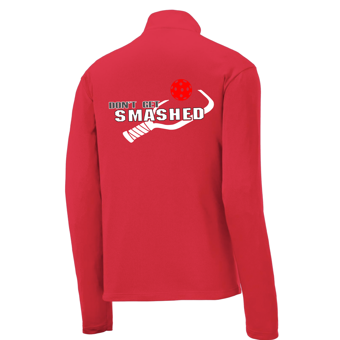 Don't Get Smashed (Pickleball Colors Red Green Stars) | Men's 1/4 Zip Long Sleeve Pullover Athletic Shirt | 100% Polyester