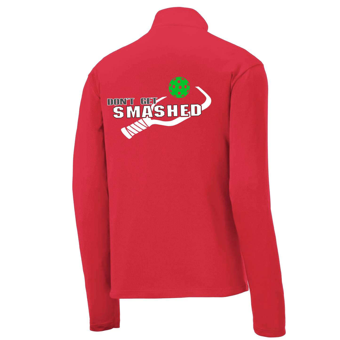 Don't Get Smashed (Pickleball Colors Red Green Stars) | Men's 1/4 Zip Long Sleeve Pullover Athletic Shirt | 100% Polyester