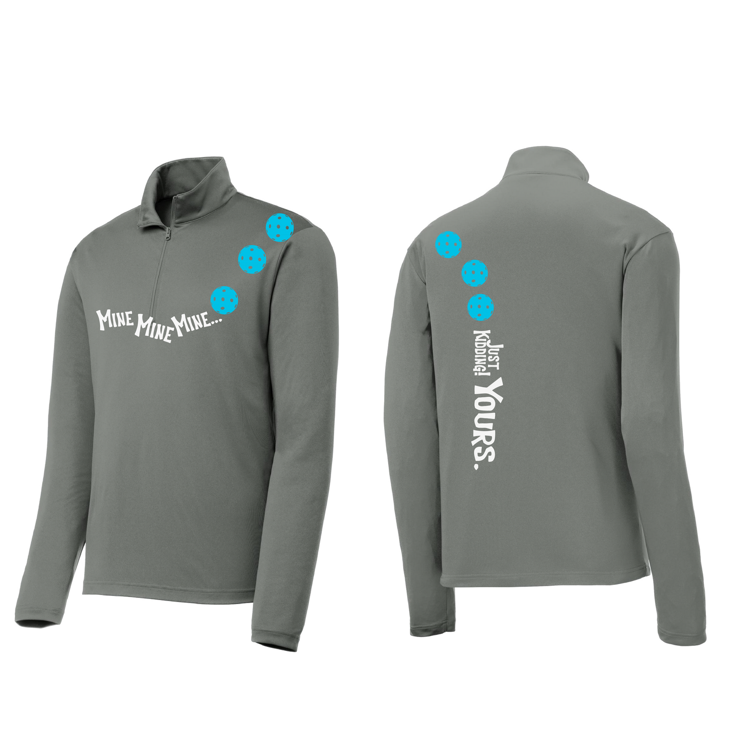 Mine JK Yours (Pickleballs Cyan Green Orange) | Men's 1/4 Zip Long Sleeve Pullover Athletic Shirt | 100% Polyester