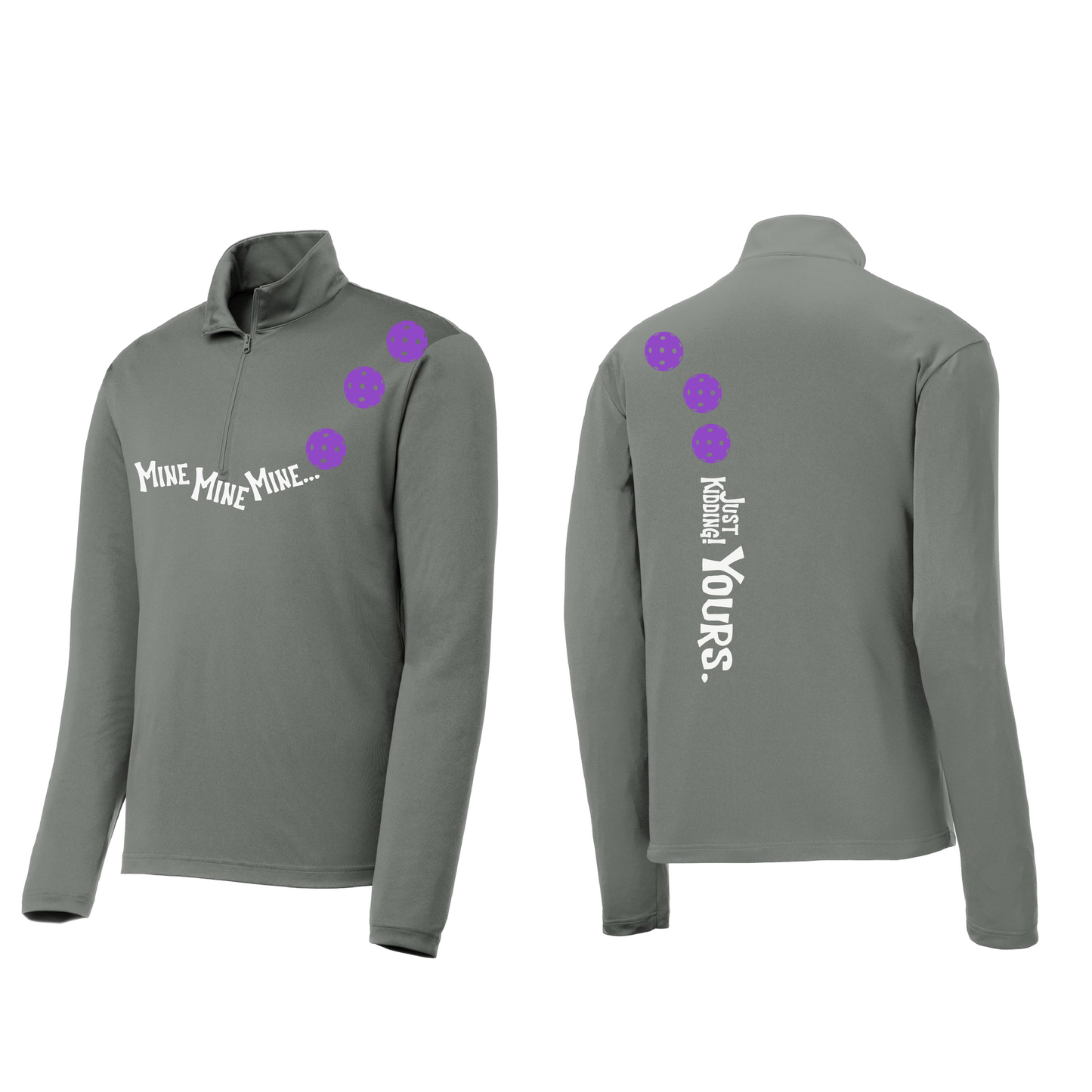 Mine JK Yours (Pickleball Colors Patriotic Stars White or Purple) | Men's 1/4 Zip Long Sleeve Pullover Athletic Shirt | 100% Polyester