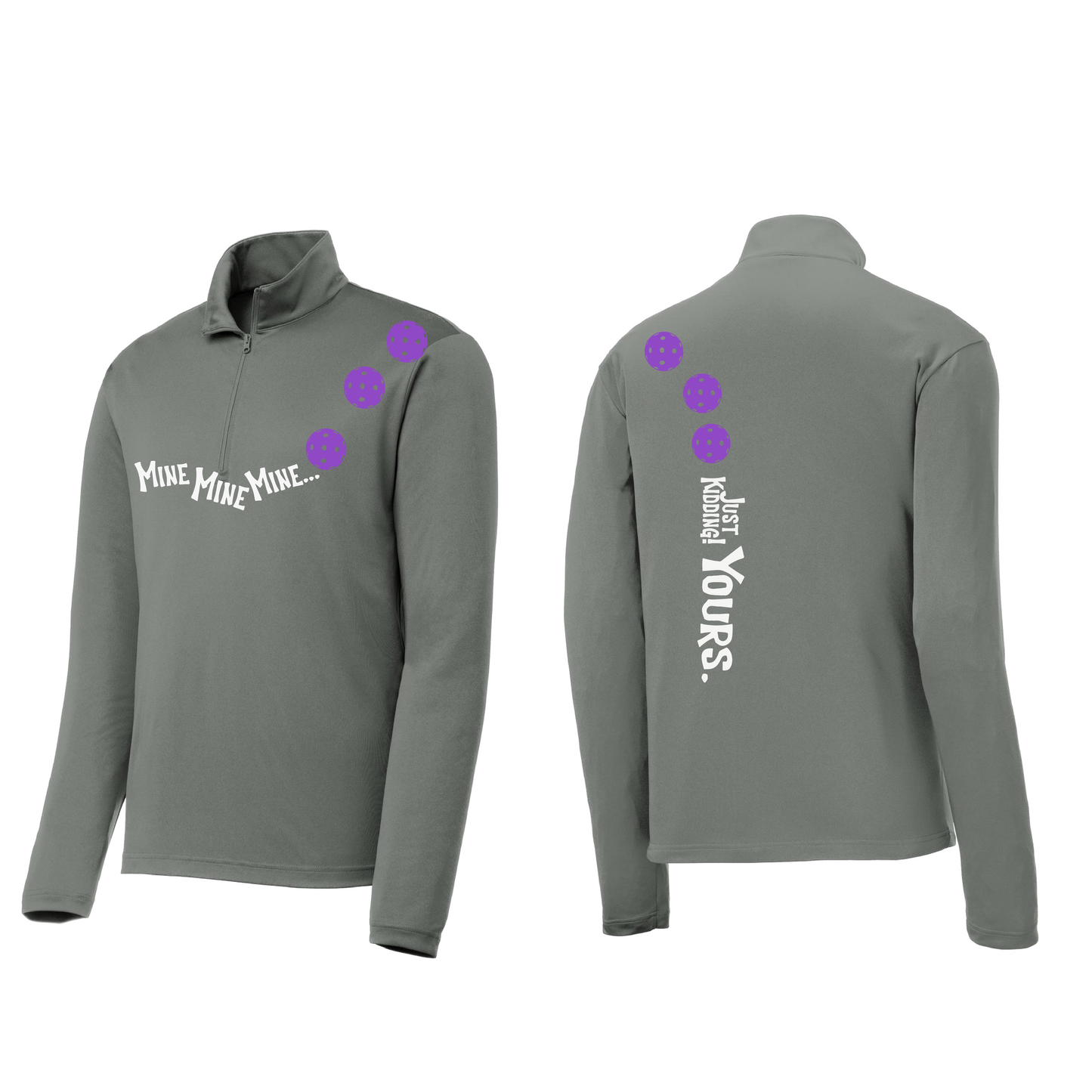 Mine JK Yours (Pickleballs Pink Purple Rainbow) | Men's 1/4 Zip Long Sleeve Pullover Athletic Shirt | 100% Polyester