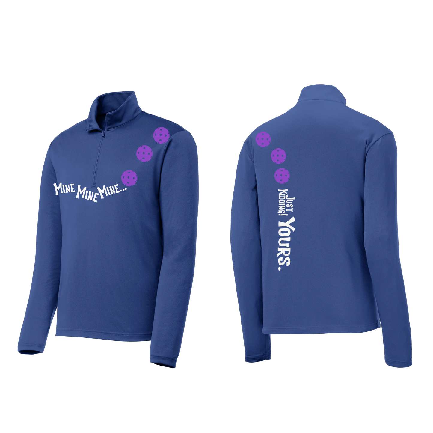 Mine JK Yours (Pickleball Colors Patriotic Stars White or Purple) | Men's 1/4 Zip Long Sleeve Pullover Athletic Shirt | 100% Polyester