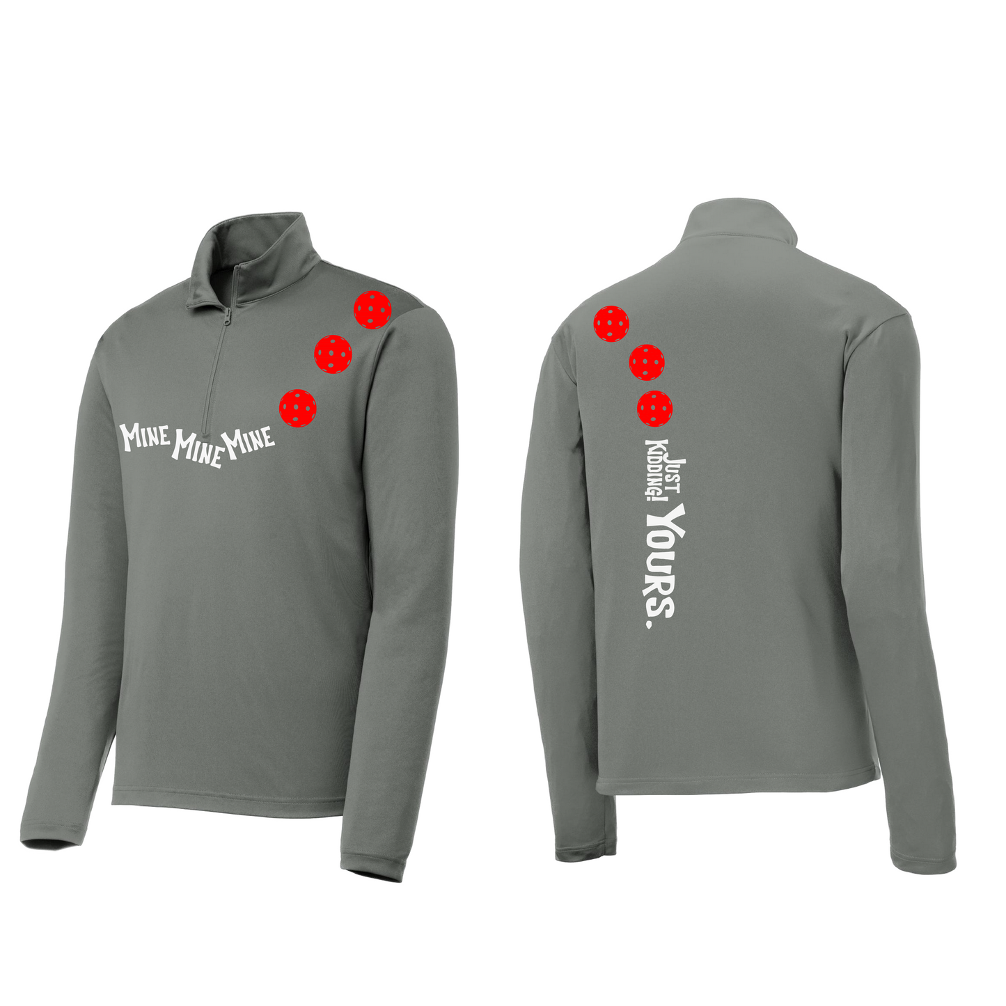 Mine JK Yours (Pickleballs Red White Yellow) | Men's 1/4 Zip Long Sleeve Pullover Athletic Shirt | 100% Polyester