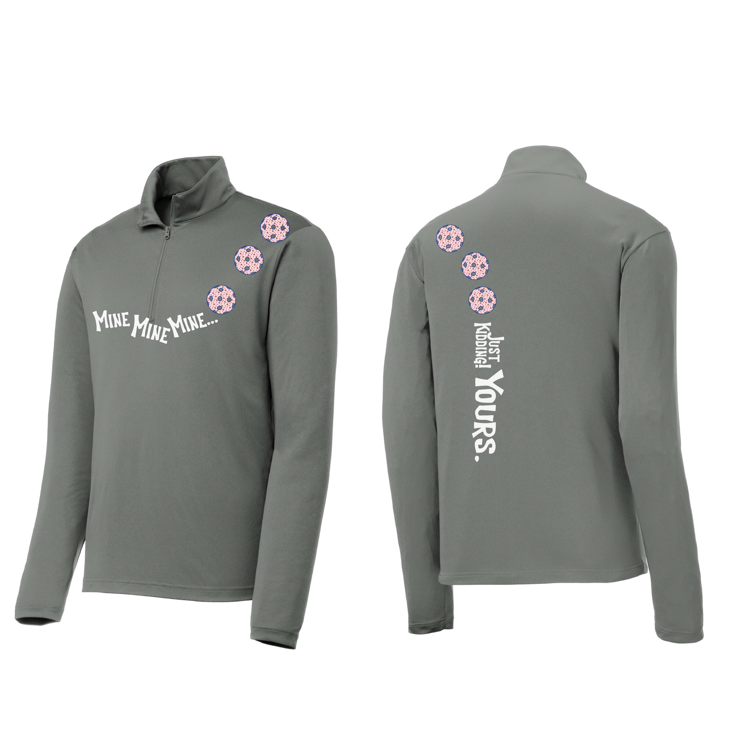 Mine JK Yours (Pickleballs With Stars) | Men's 1/4 Zip Long Sleeve Pullover Athletic Shirt | 100% Polyester