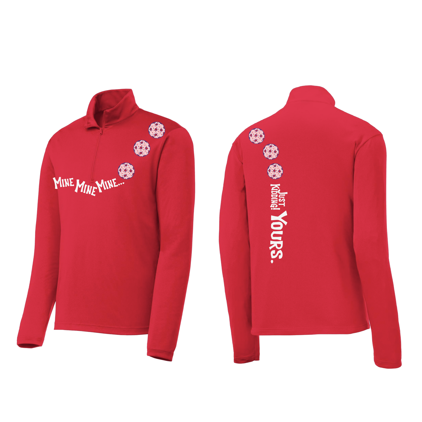 Mine JK Yours (Pickleballs With Stars) | Men's 1/4 Zip Long Sleeve Pullover Athletic Shirt | 100% Polyester