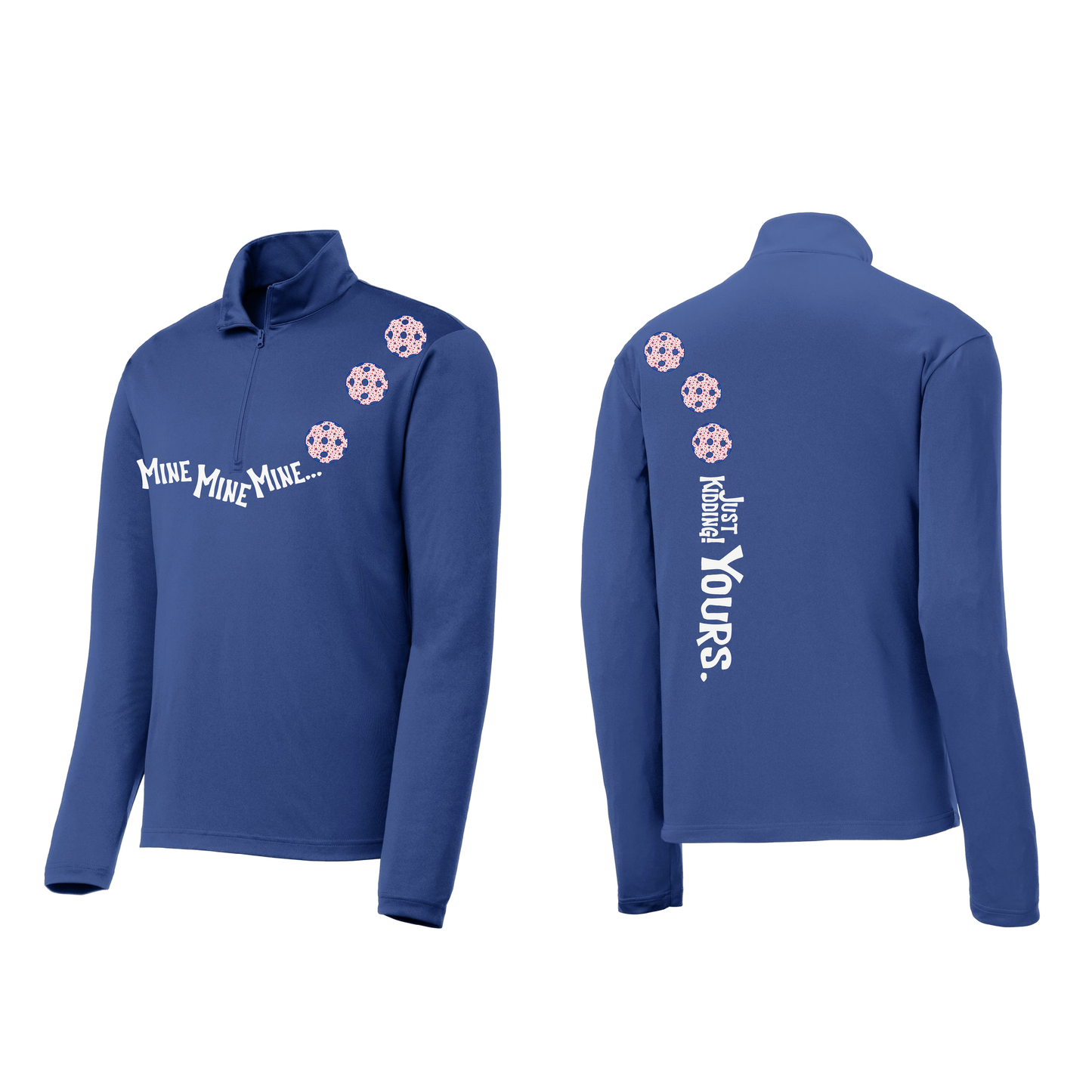 Mine JK Yours (Pickleballs With Stars) | Men's 1/4 Zip Long Sleeve Pullover Athletic Shirt | 100% Polyester