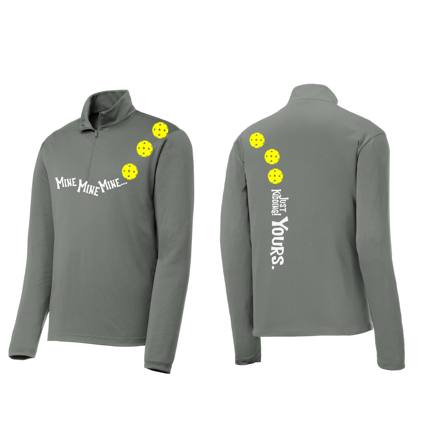 Mine JK Yours (Pickleball Colors Orange Yellow or Red) | Men's 1/4 Zip Long Sleeve Pullover Athletic Shirt | 100% Polyester