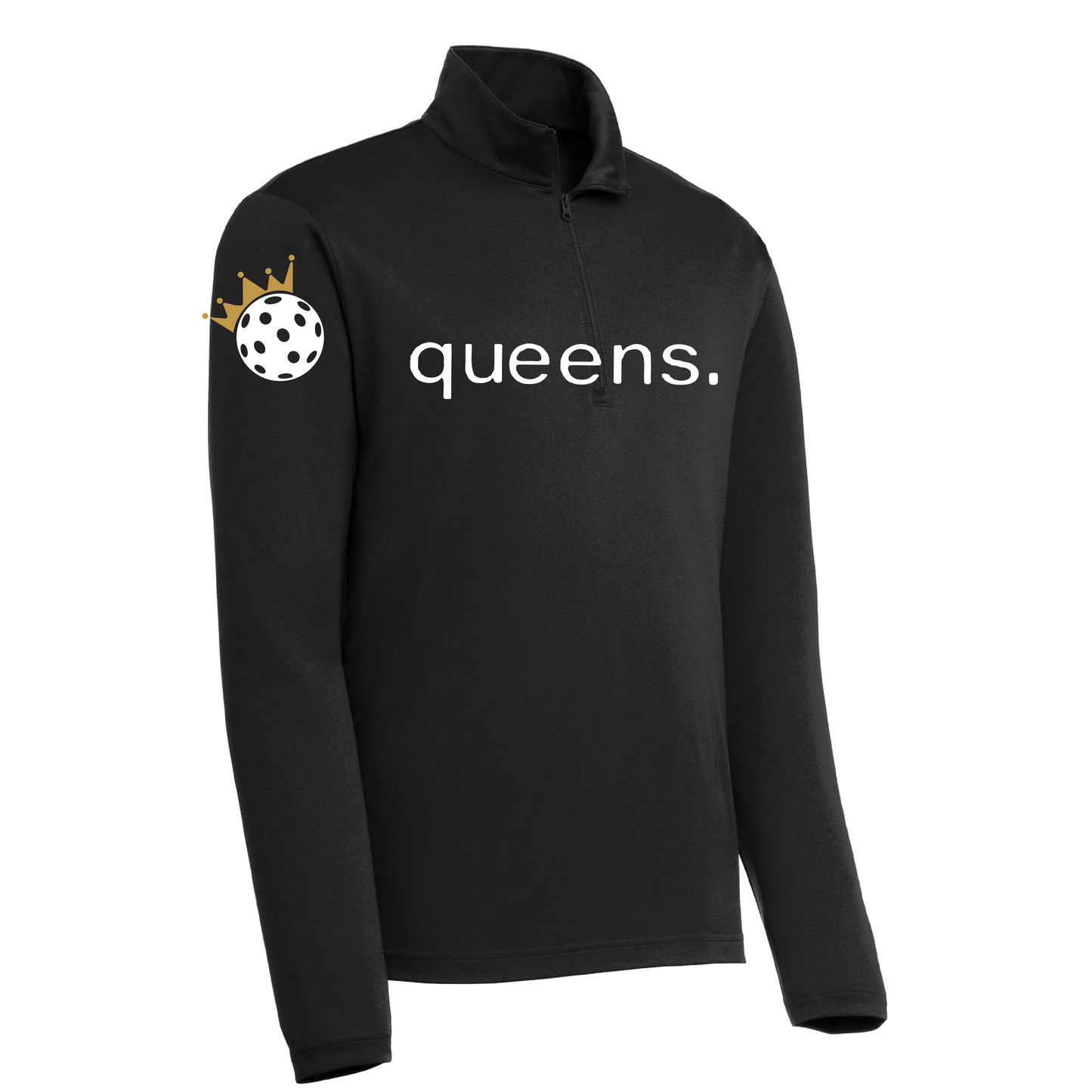 Pickleball Queens And Crown | Men's 1/4 Zip Long Sleeve Pullover Athletic Shirt | 100% Polyester