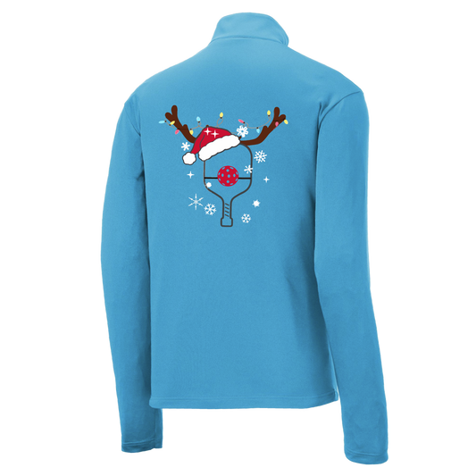 Rudolph The Pickling Reindeer Paddle | Men's 1/4 Zip Long Sleeve Pullover Athletic Shirt | 100% Polyester