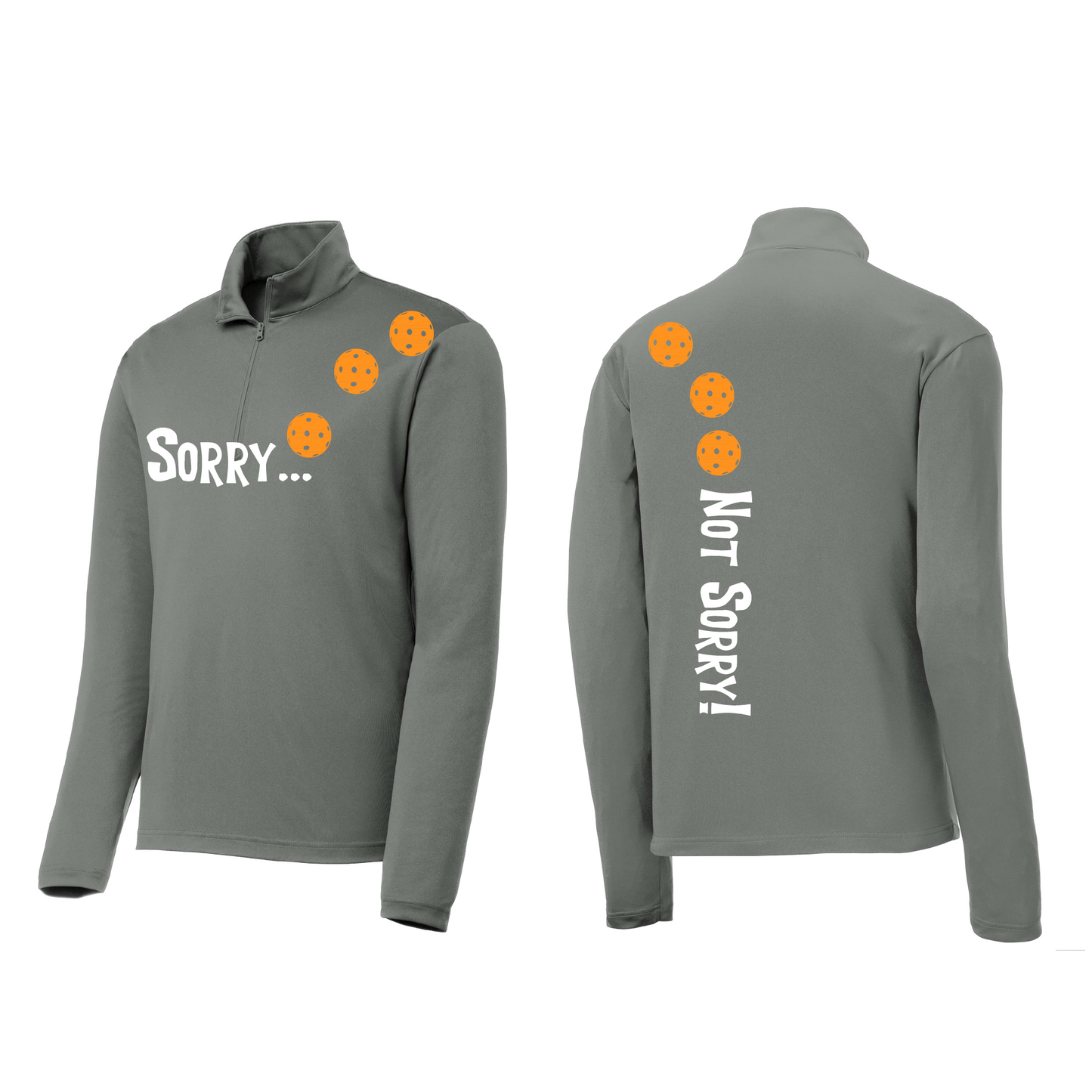 Sorry Not Sorry (Pickleballs Cyan Green Orange) | Men's 1/4 Zip Long Sleeve Pullover Athletic Shirt | 100% Polyester