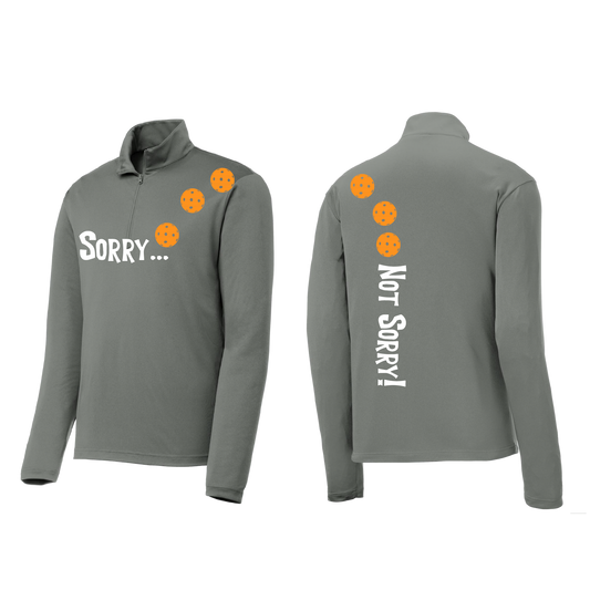 Sorry Not Sorry (Pickleballs Cyan Green Orange) | Men's 1/4 Zip Long Sleeve Pullover Athletic Shirt | 100% Polyester