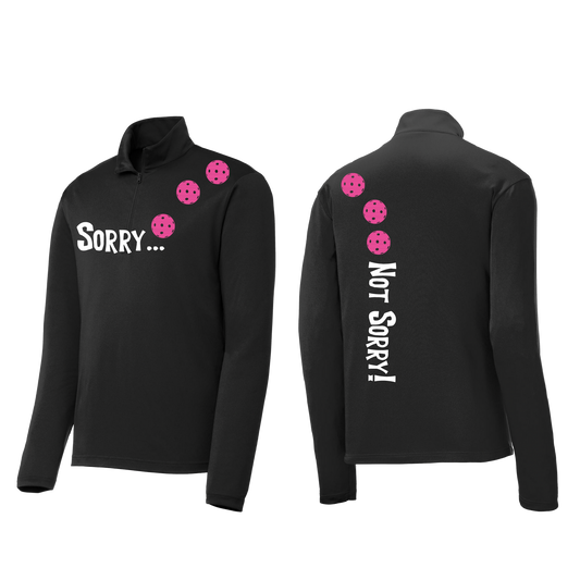 Sorry Not Sorry With Pickleballs (Pink Rainbow Red) | Men's 1/4 Zip Long Sleeve Pullover Athletic Shirt | 100% Polyester