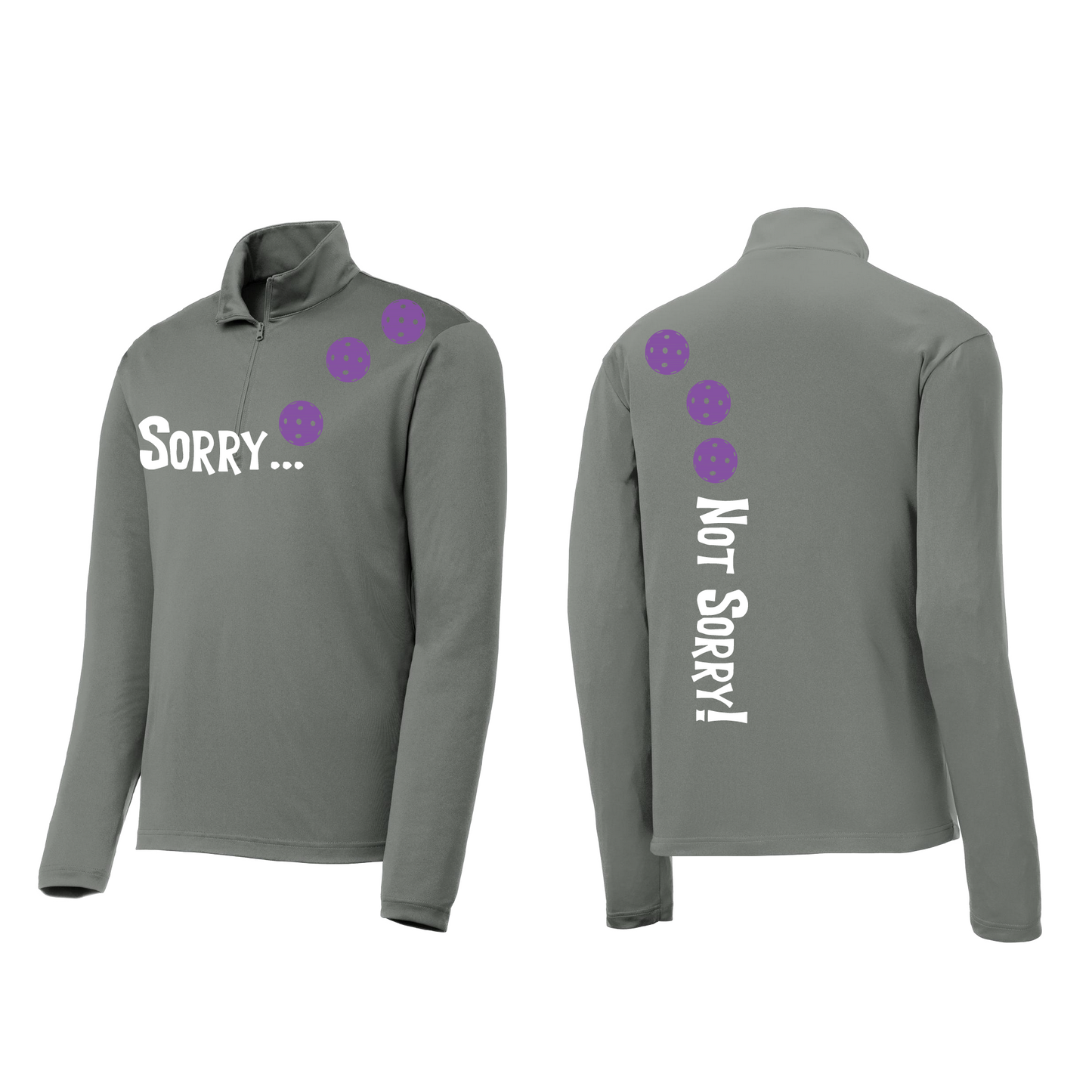 Sorry Not Sorry (Pickleballs Pink Purple Rainbow) | Men's 1/4 Zip Long Sleeve Pullover Athletic Shirt | 100% Polyester