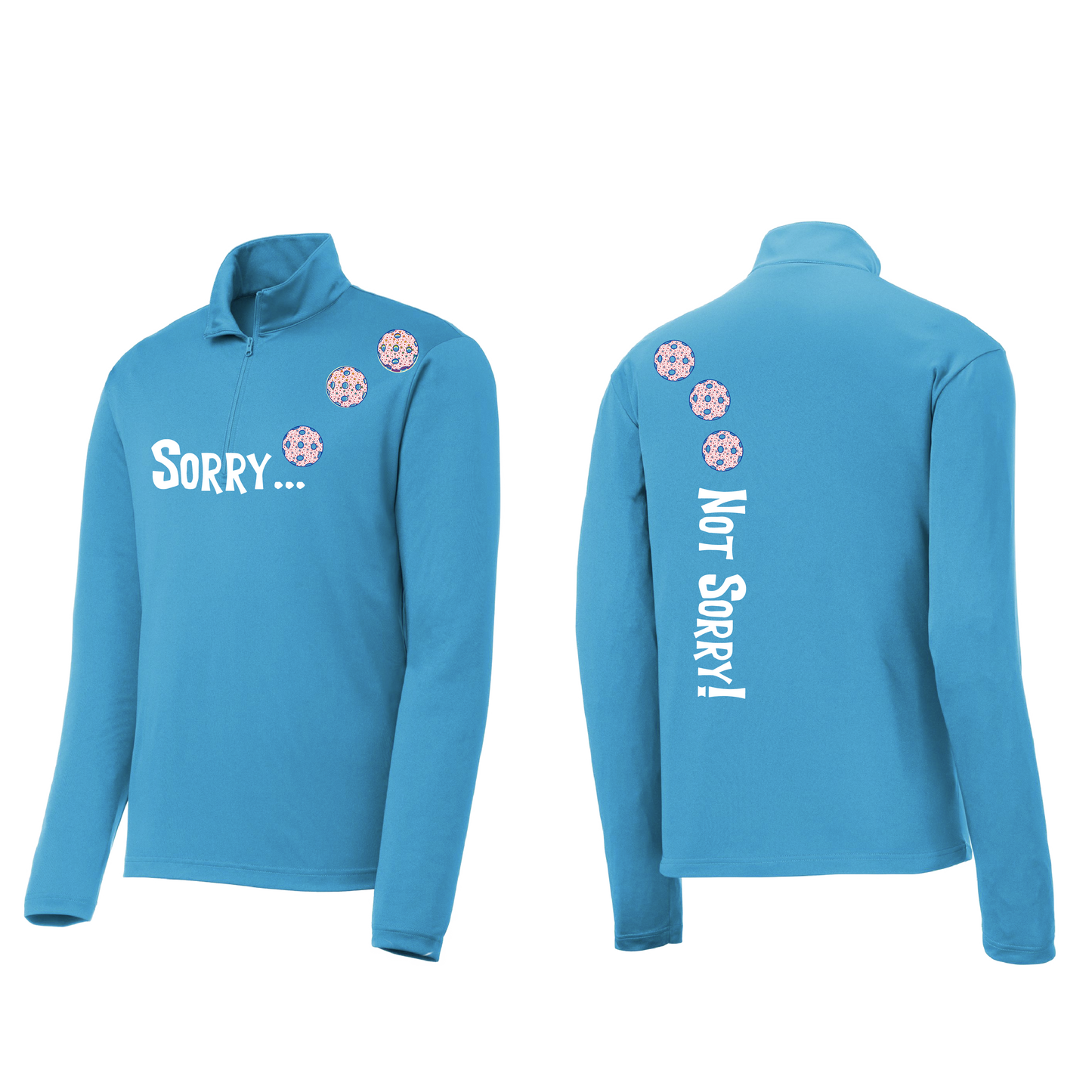 Sorry Not Sorry With Pickleballs (Cyan Orange Purple Stars) | Men's 1/4 Zip Long Sleeve Pullover Athletic Shirt | 100% Polyester