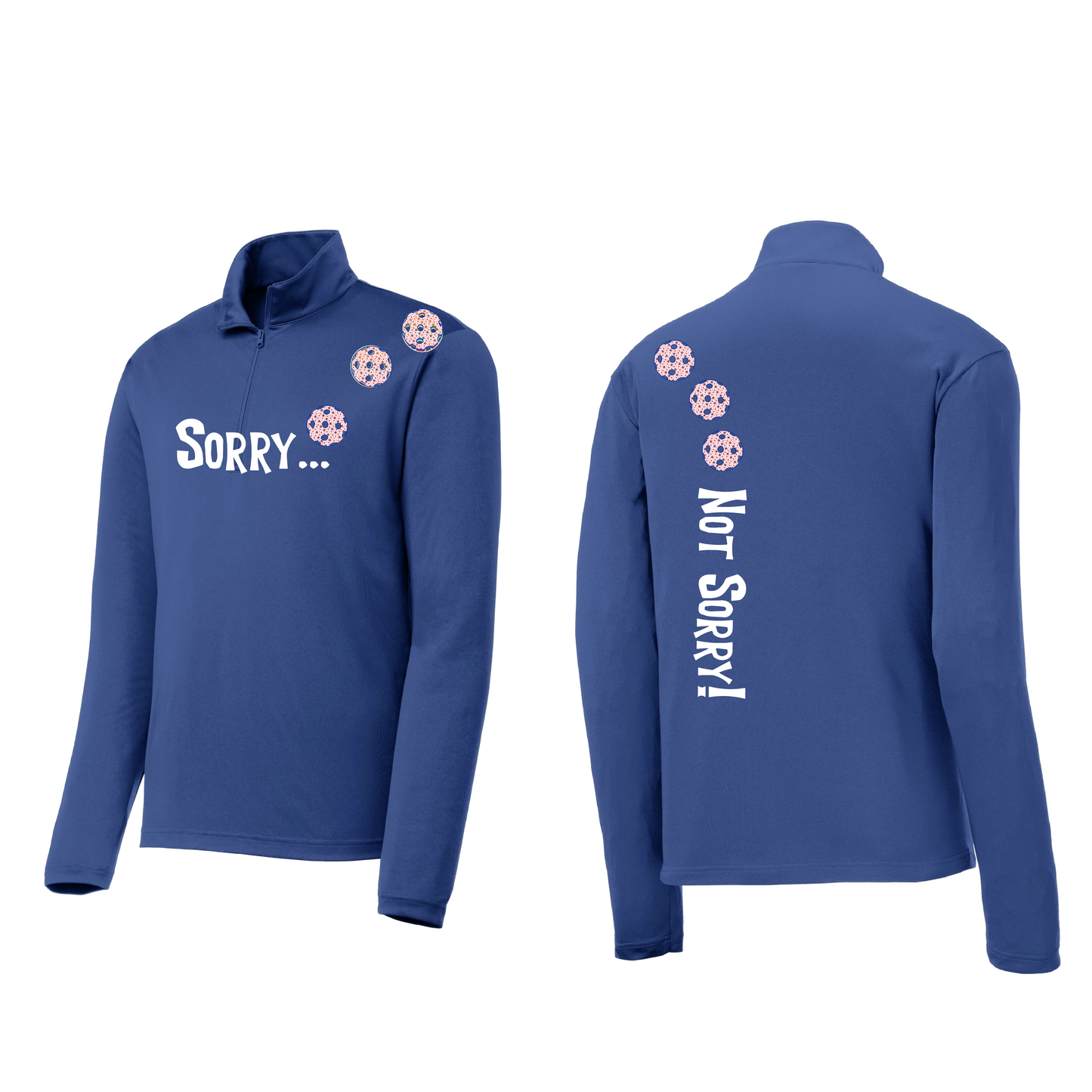 Sorry Not Sorry With Pickleballs (Cyan Orange Purple Stars) | Men's 1/4 Zip Long Sleeve Pullover Athletic Shirt | 100% Polyester