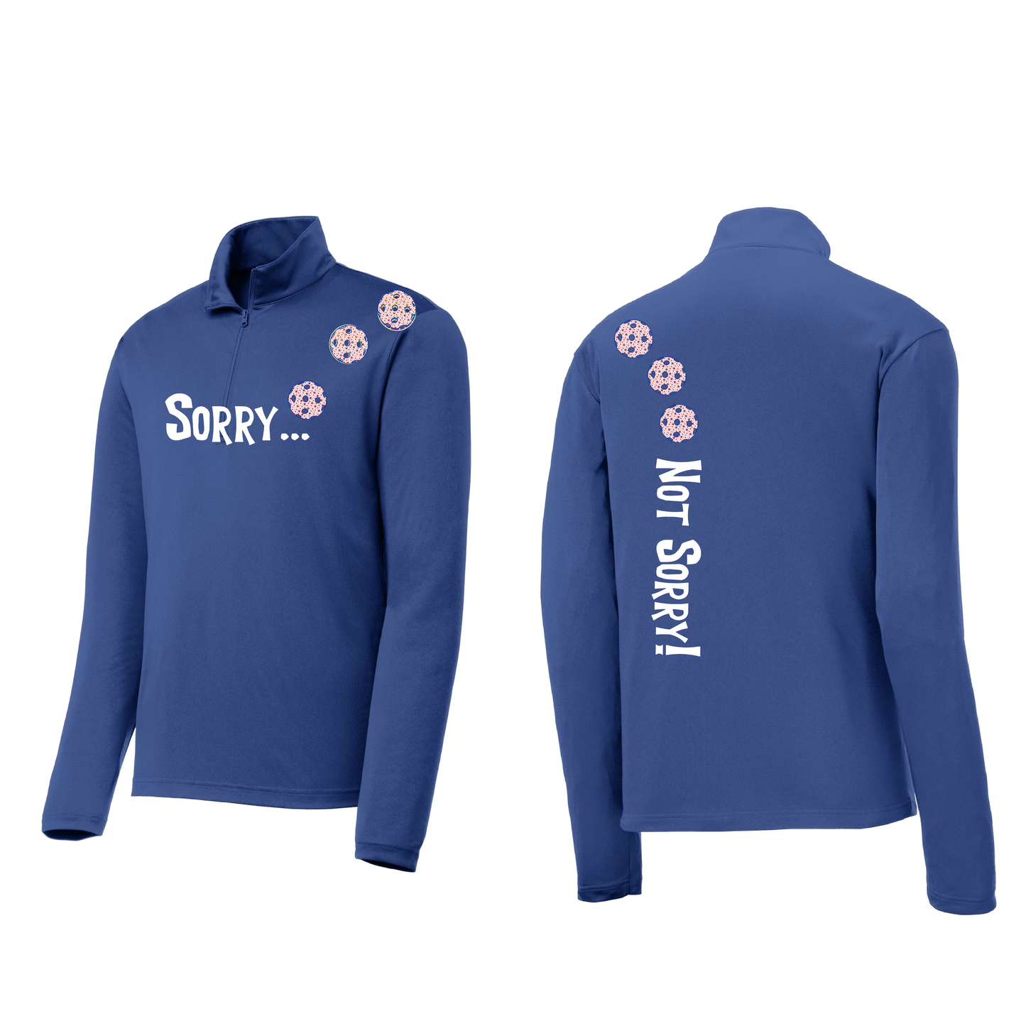 Sorry Not Sorry (Pickleballs With Stars) | Men's 1/4 Zip Long Sleeve Pullover Athletic Shirt | 100% Polyester