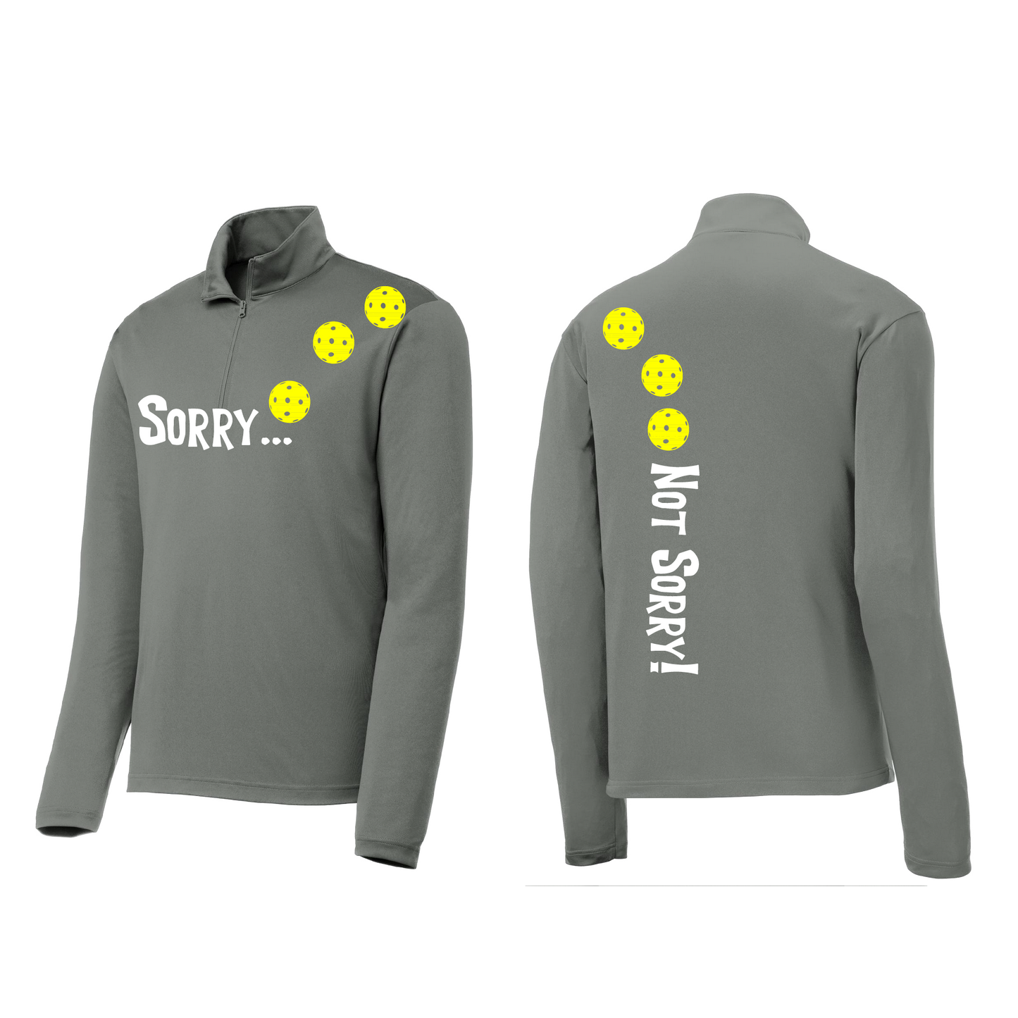 Sorry Not Sorry (Pickleballs Red White Yellow) | Men's 1/4 Zip Long Sleeve Pullover Athletic Shirt | 100% Polyester