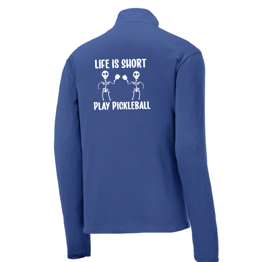 Life is Short Skeletons | Men's 1/4 Zip Long Sleeve Pullover Athletic Shirt | 100% Polyester