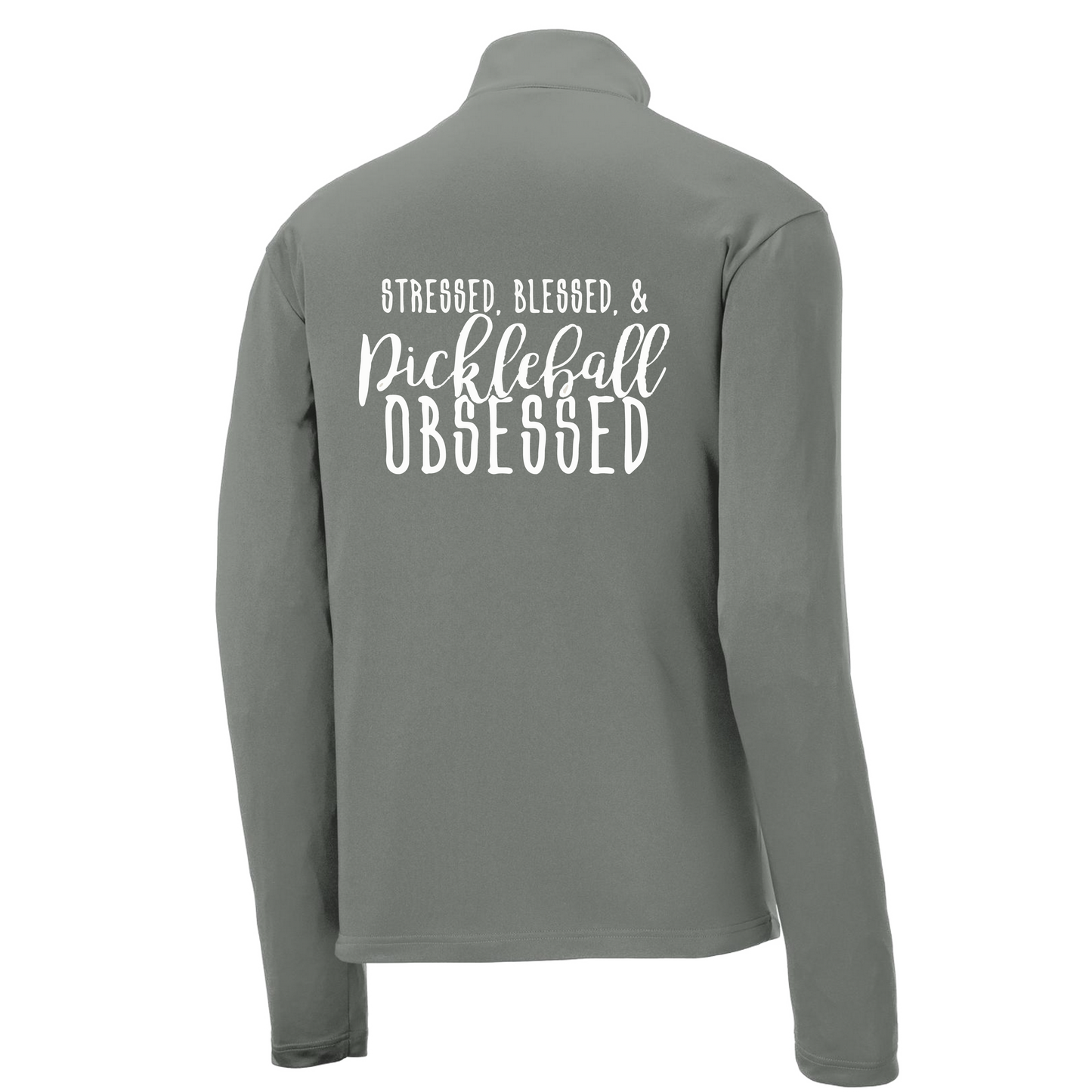 Stressed Blessed & Pickleball Obsessed | Men's 1/4 Zip Long Sleeve Pullover Athletic Shirt | 100% Polyester