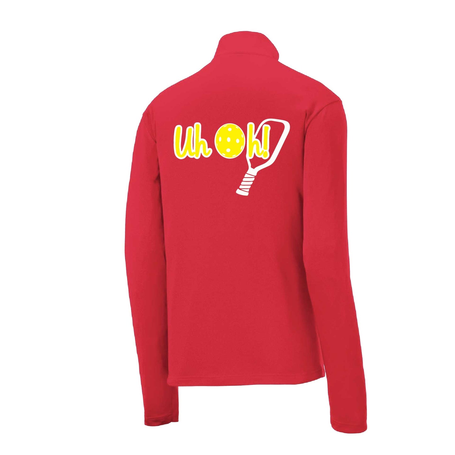 Uh Oh! | Men's 1/4 Zip Long Sleeve Pullover Athletic Pickleball Performance Shirt | 100% Polyester