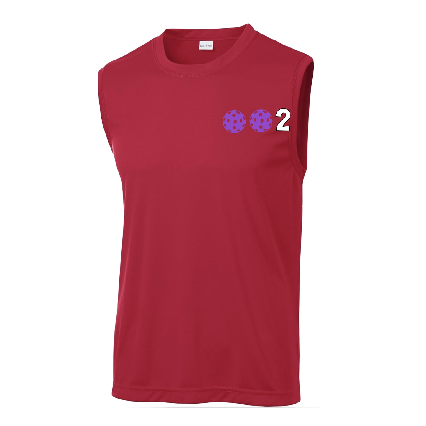 002 With Pickleballs (Red Purple Rainbow Pink) Customizable | Men's Sleeveless Pickleball Shirt | 100% Polyester