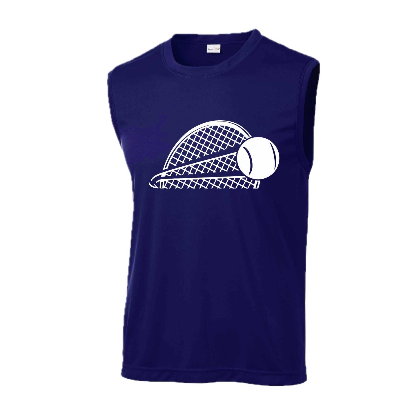 Tennis Half Racquet | Men's Sleeveless Athletic Tennis Performance T-Shirt | 100% Polyester