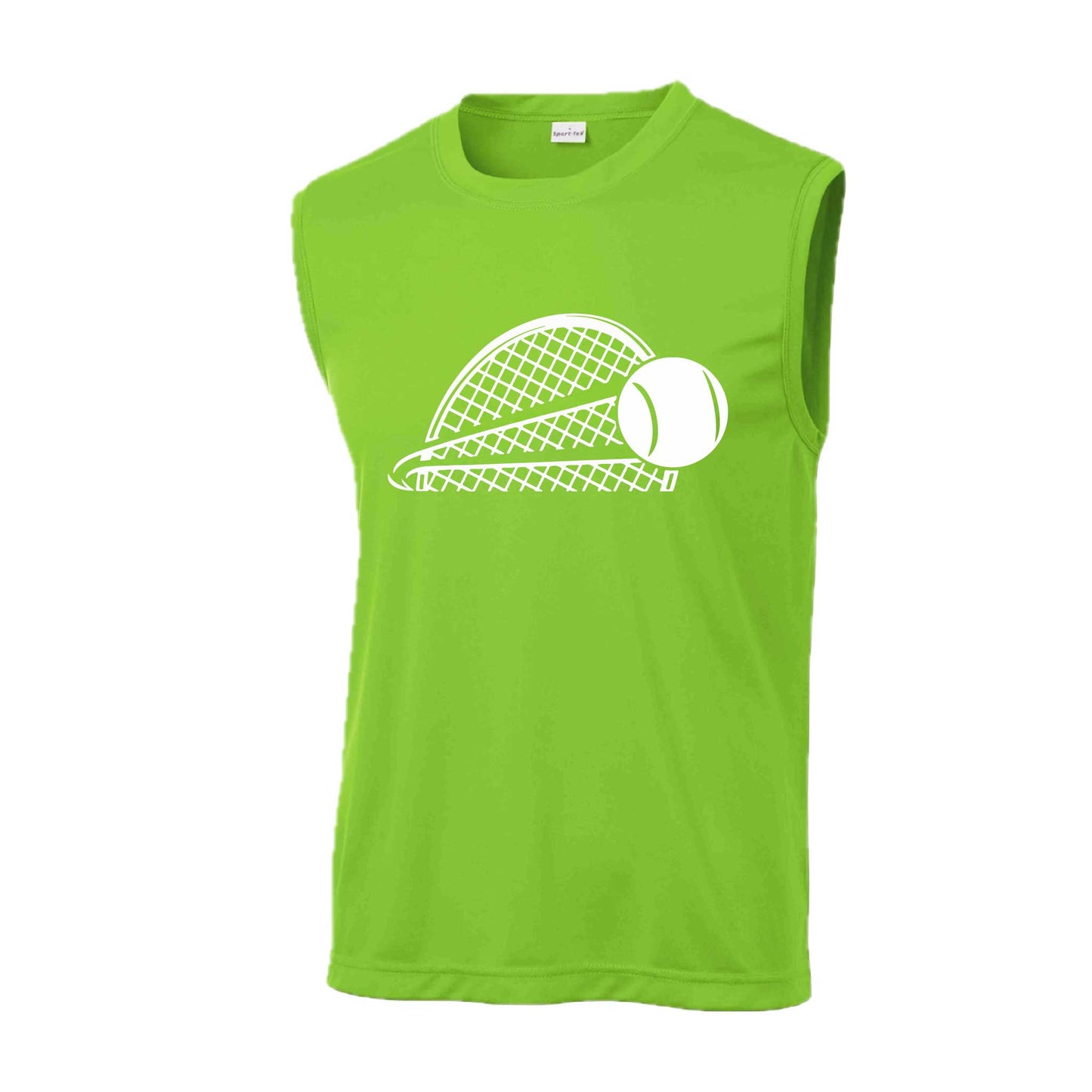 Tennis Half Racquet | Men's Sleeveless Athletic Tennis Performance T-Shirt | 100% Polyester