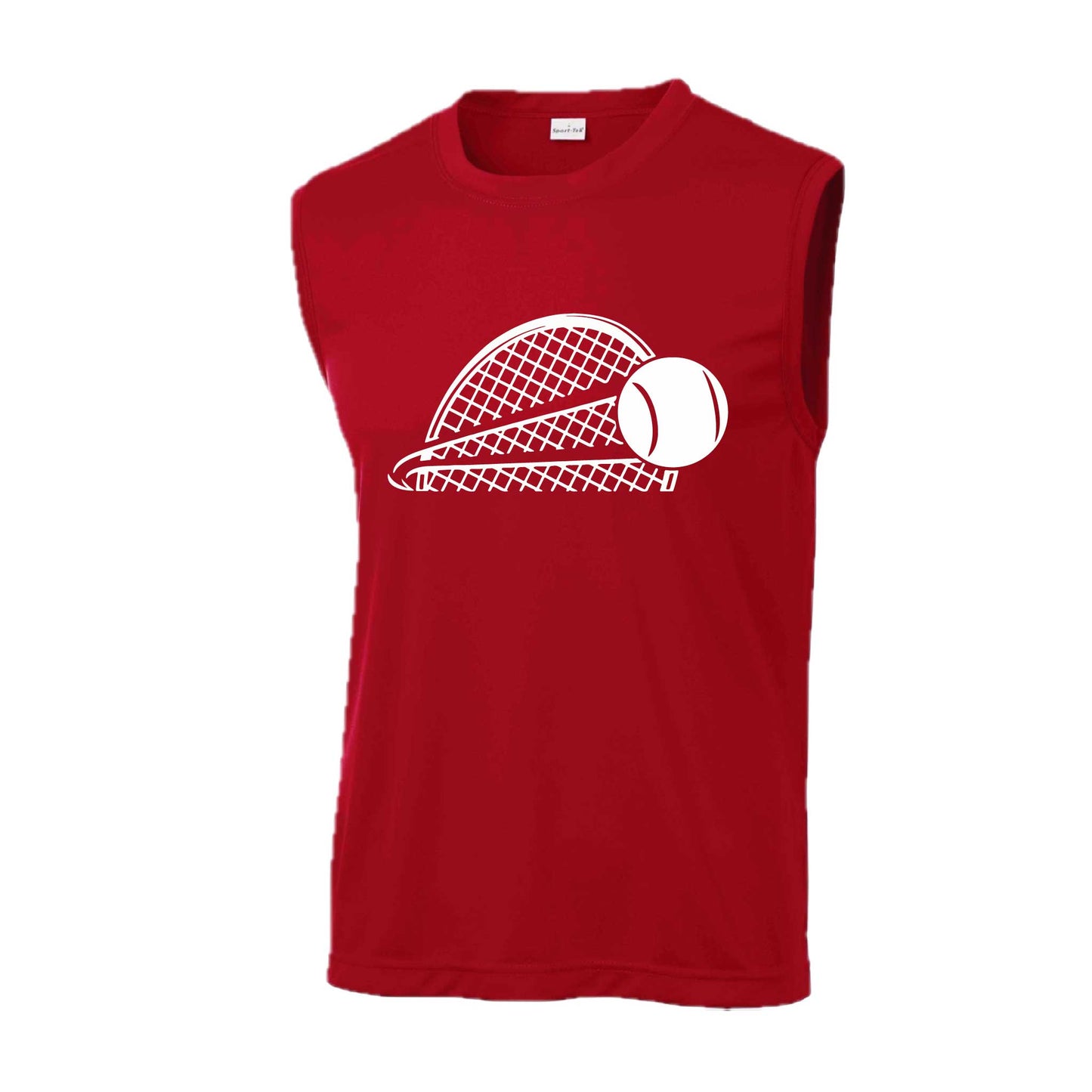 Tennis Half Racquet | Men's Sleeveless Athletic Tennis Performance T-Shirt | 100% Polyester