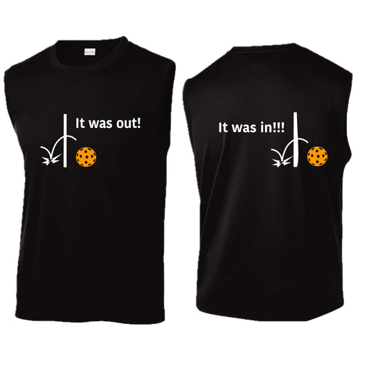 It Was Out! It Was In! (Pickleballs Cyan Green Orange) | Men's Sleeveless Athletic Performance T-Shirt | 100% Polyester
