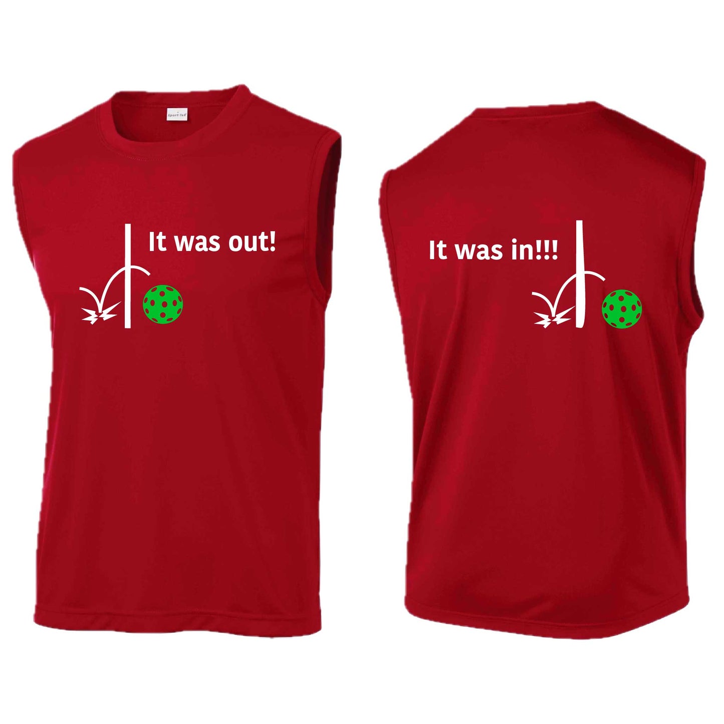 It Was Out! It Was In! (Pickleballs Cyan Green Orange) | Men's Sleeveless Athletic Performance T-Shirt | 100% Polyester