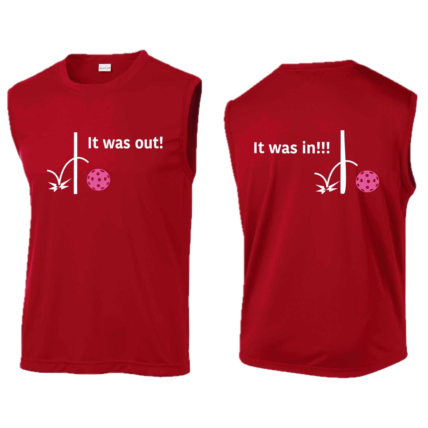 It Was Out! It Was In! (Pickleballs Pink Purple Rainbow) | Men's Sleeveless Athletic Performance T-Shirt | 100% Polyester