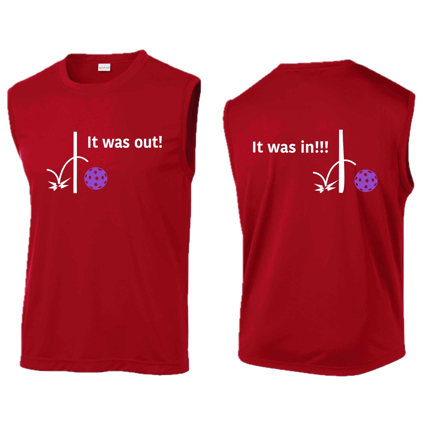 It Was Out! It Was In! (Pickleballs Pink Purple Rainbow) | Men's Sleeveless Athletic Performance T-Shirt | 100% Polyester