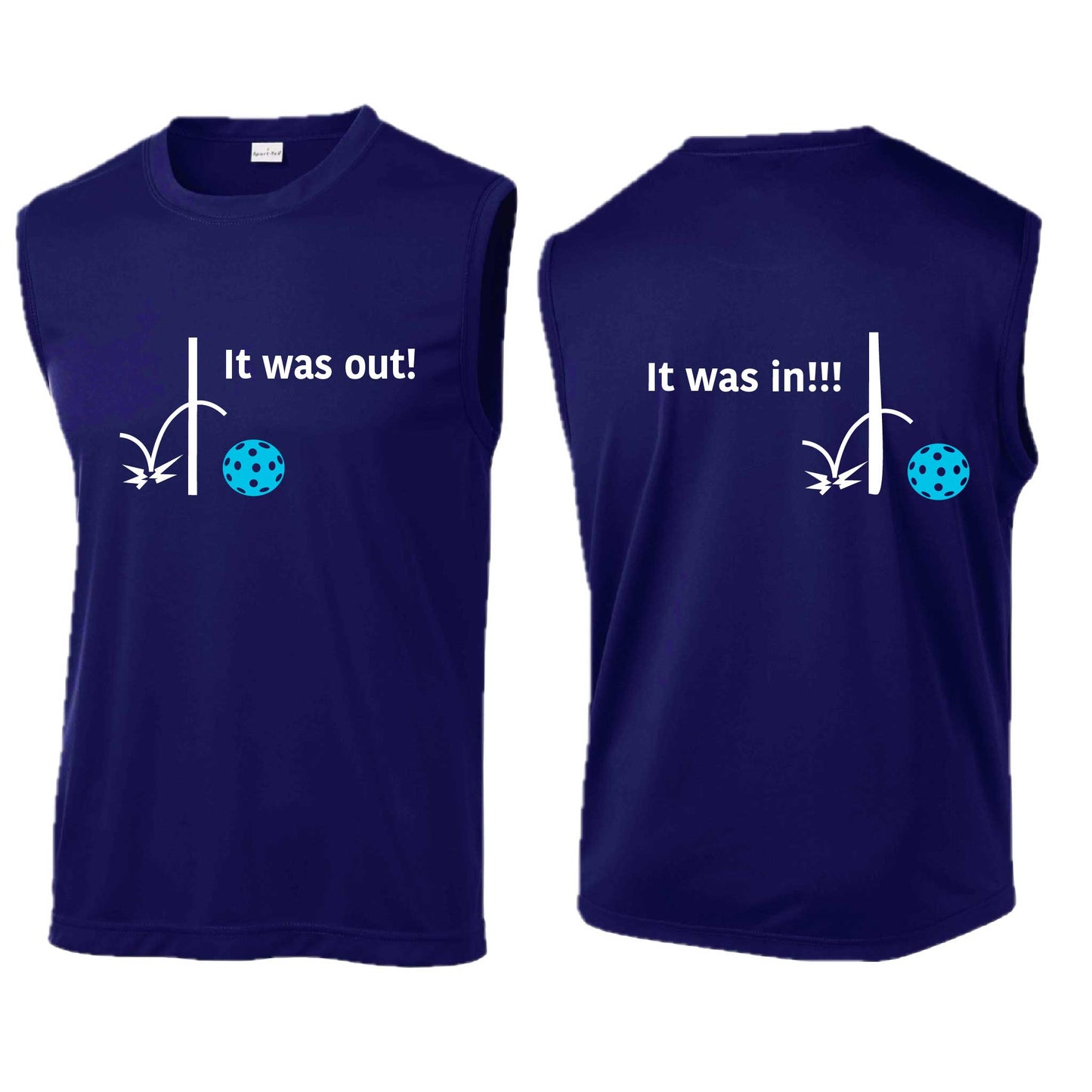 It Was Out! It Was In! (Pickleballs Cyan Green Orange) | Men's Sleeveless Athletic Performance T-Shirt | 100% Polyester