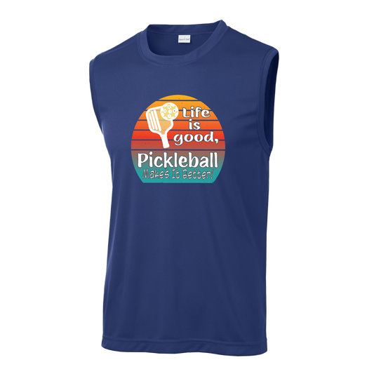 Life is Good Pickleball Makes it Better | Men's Sleeveless Athletic Shirt | 100% Polyester