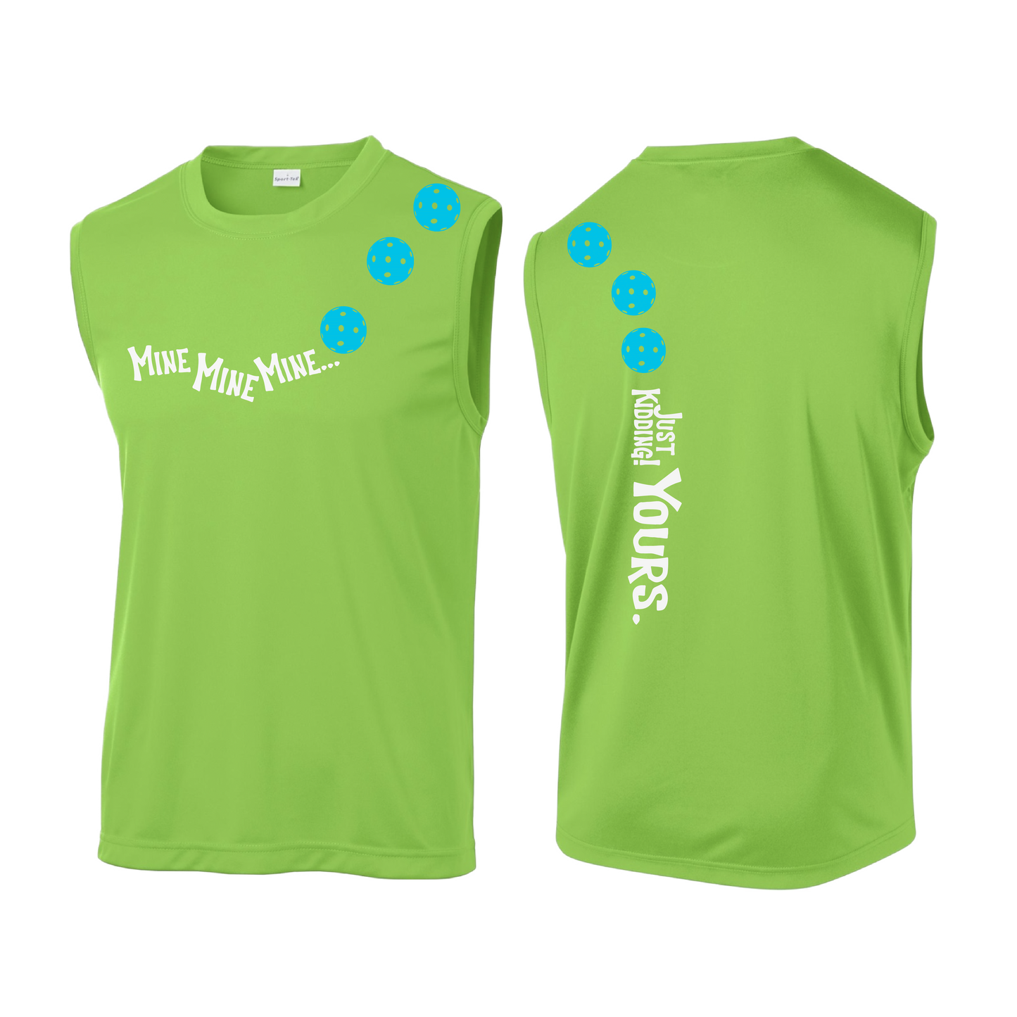 Mine JK Yours (Pickleball Colors Green Rainbow or Cyan) | Men's Sleeveless Athletic Shirt | 100% Polyester