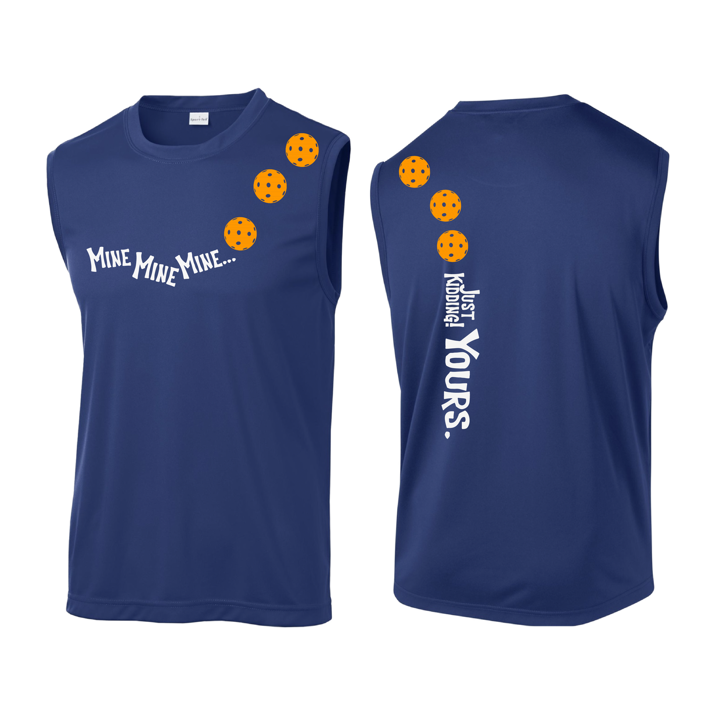 Mine JK Yours (Pickleballs Cyan Green Orange) | Men's Sleeveless Athletic Shirt | 100% Polyester