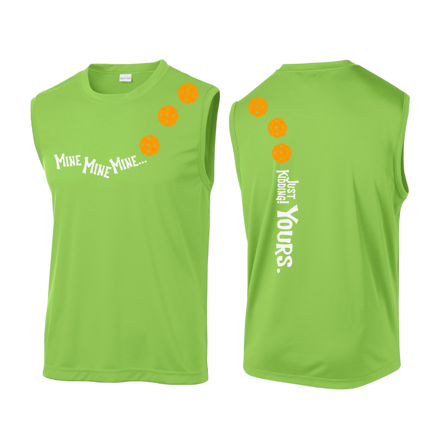 Mine JK Yours (Pickleballs Cyan Green Orange) | Men's Sleeveless Athletic Shirt | 100% Polyester