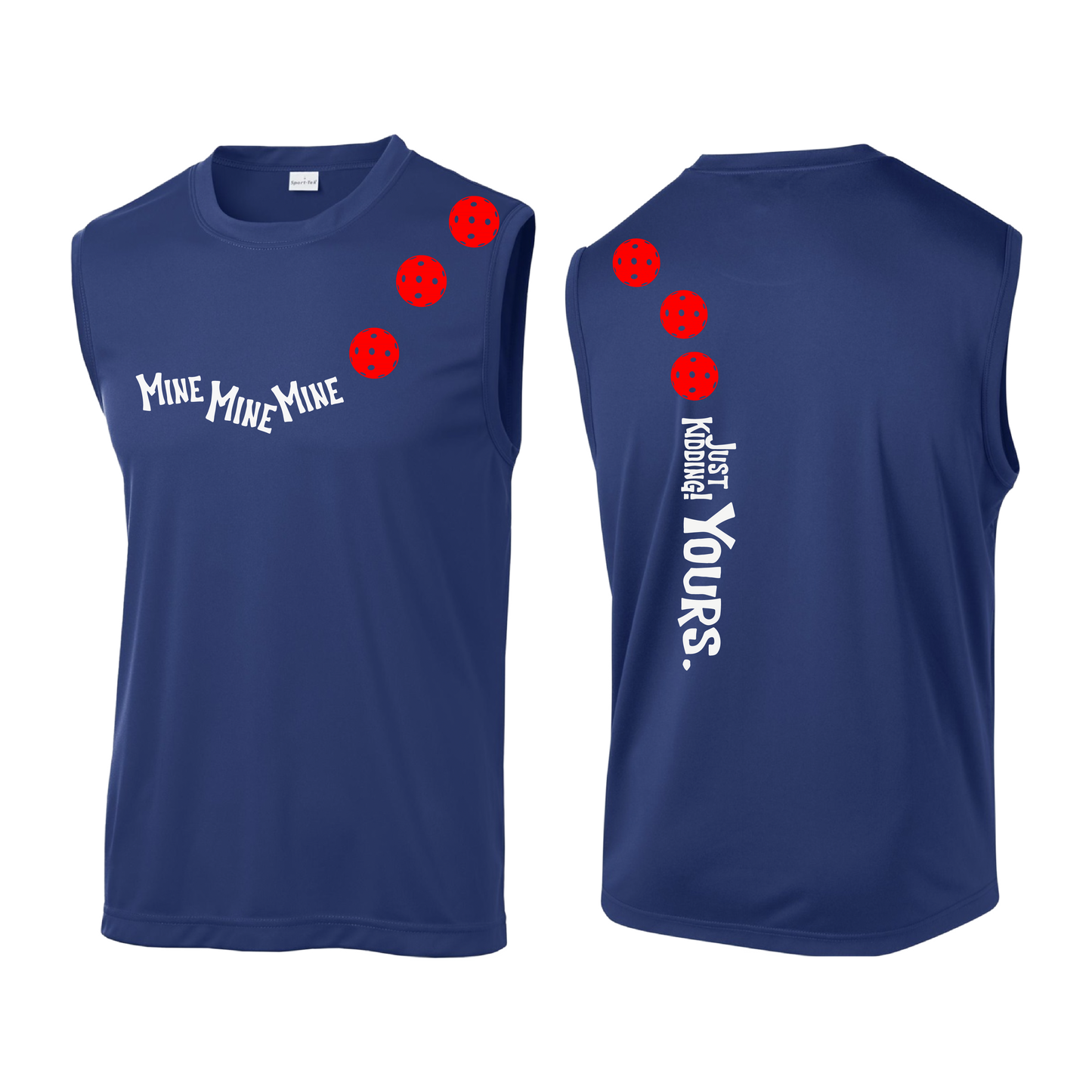 Mine JK Yours (Pickleballs Red White Yellow) | Men's Sleeveless Athletic Shirt | 100% Polyester