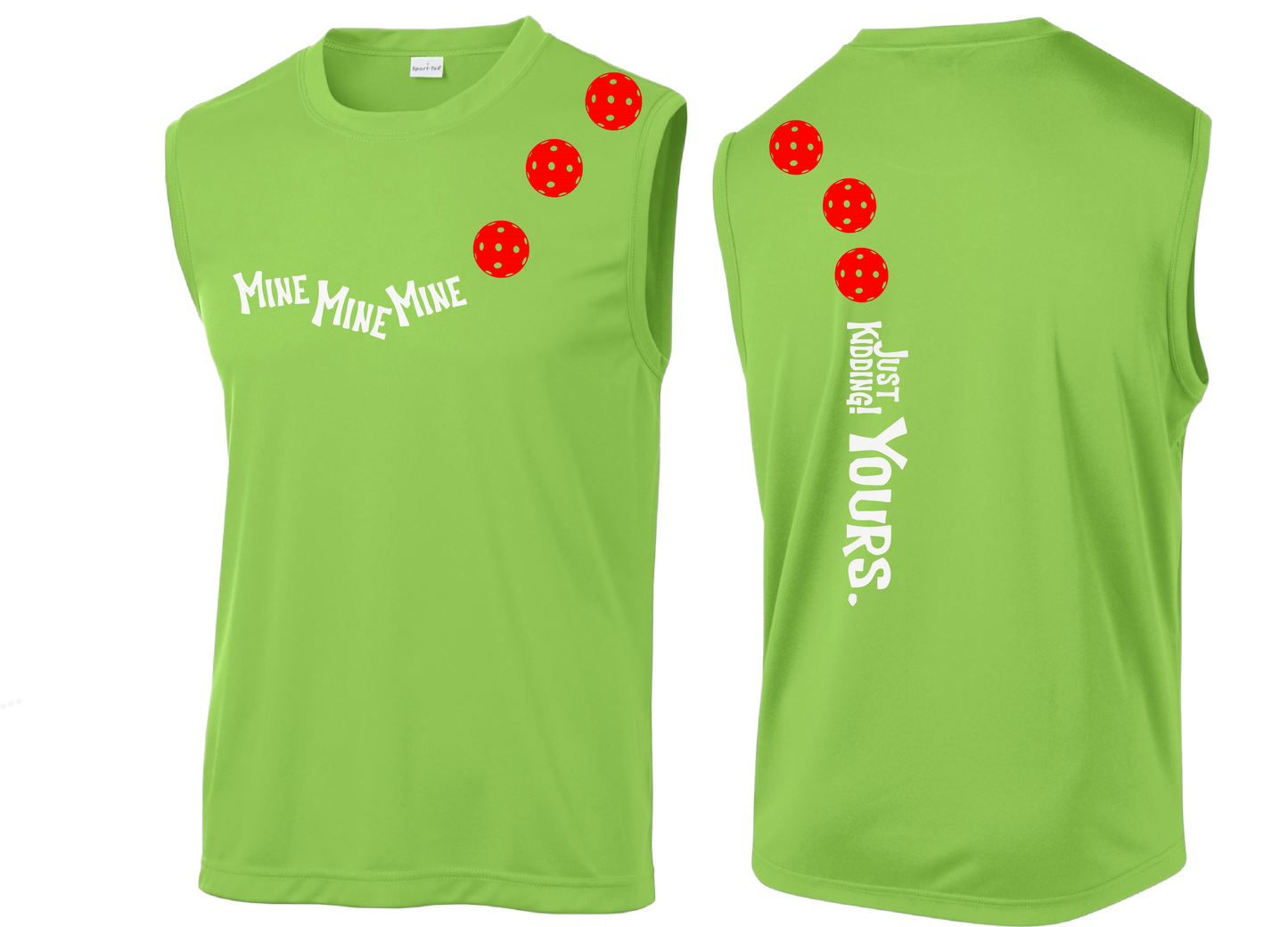 Mine JK Yours (Pickleballs Red White Yellow) | Men's Sleeveless Athletic Shirt | 100% Polyester