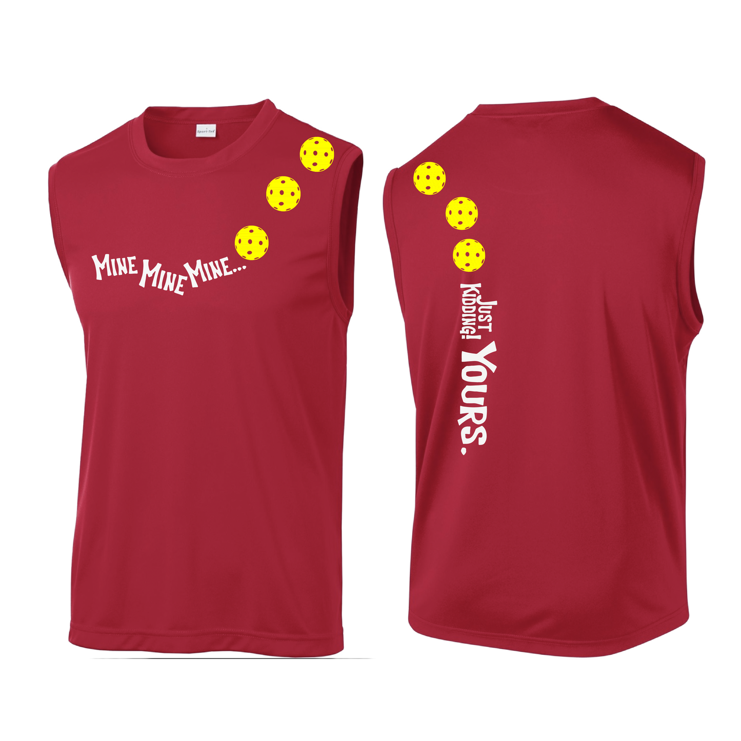 Mine JK Yours (Pickleballs Red White Yellow) | Men's Sleeveless Athletic Shirt | 100% Polyester