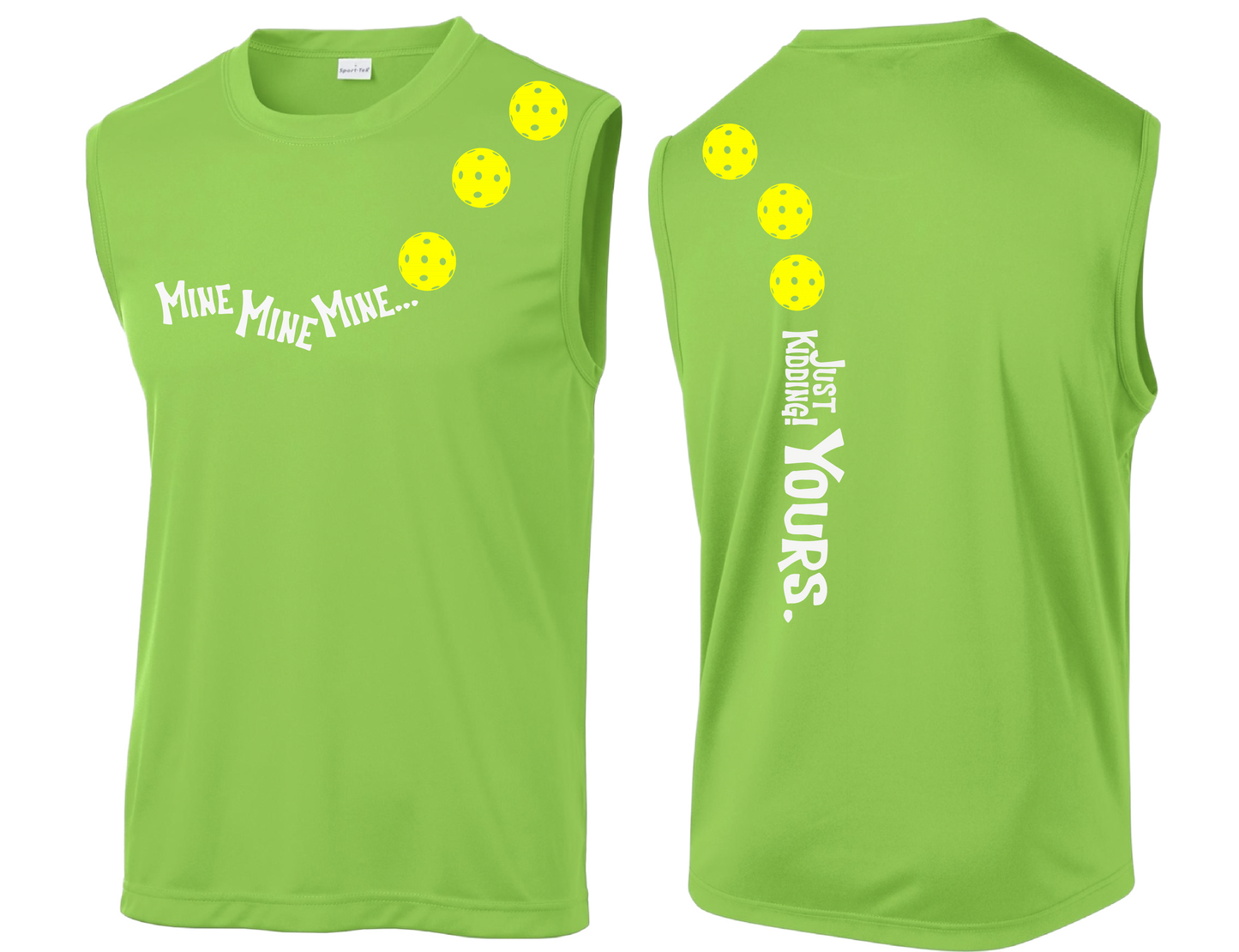 Mine JK Yours (Pickleballs Red White Yellow) | Men's Sleeveless Athletic Shirt | 100% Polyester