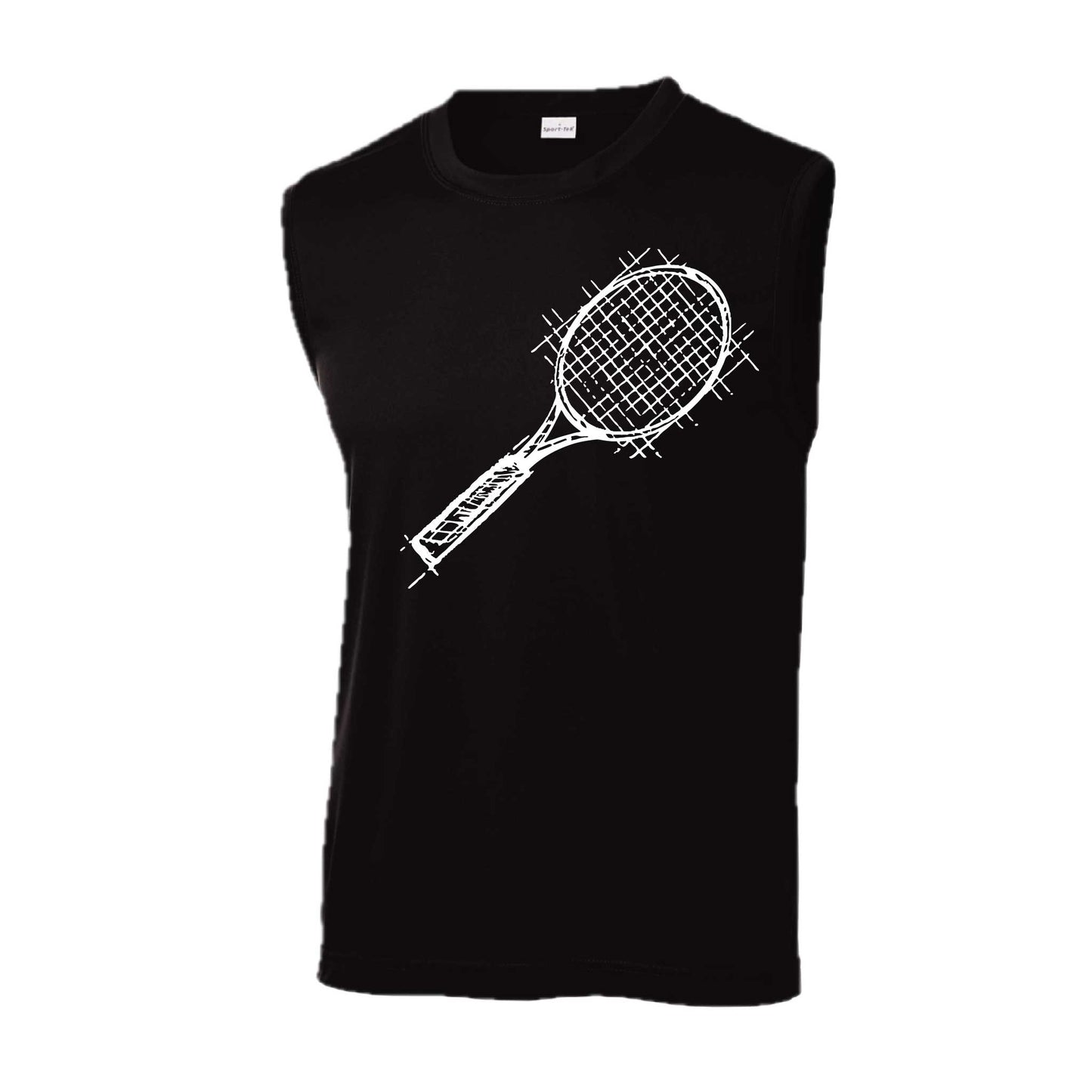 Retro Tennis Racquet | Men's Sleeveless Athletic Tennis Performance T-Shirt | 100% Polyester