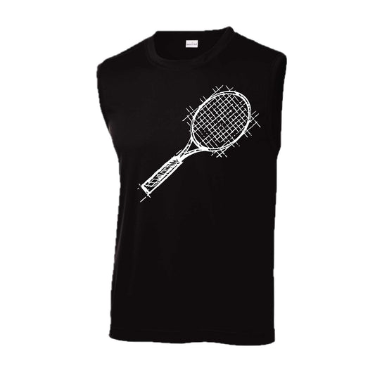 Retro Tennis Racquet | Men's Sleeveless Athletic Tennis Performance T-Shirt | 100% Polyester
