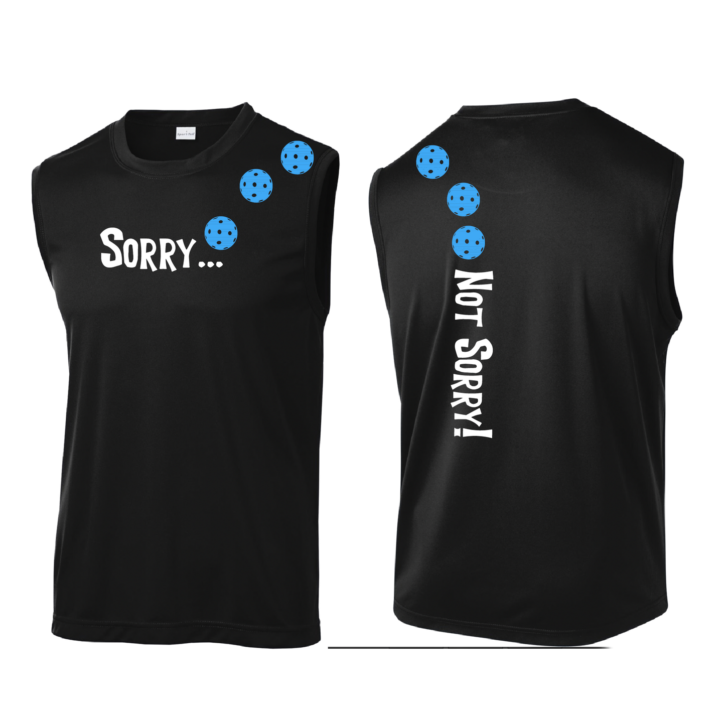 Sorry Not Sorry (Pickleballs Cyan Green Orange) | Men's Sleeveless Athletic Shirt | 100% Polyester