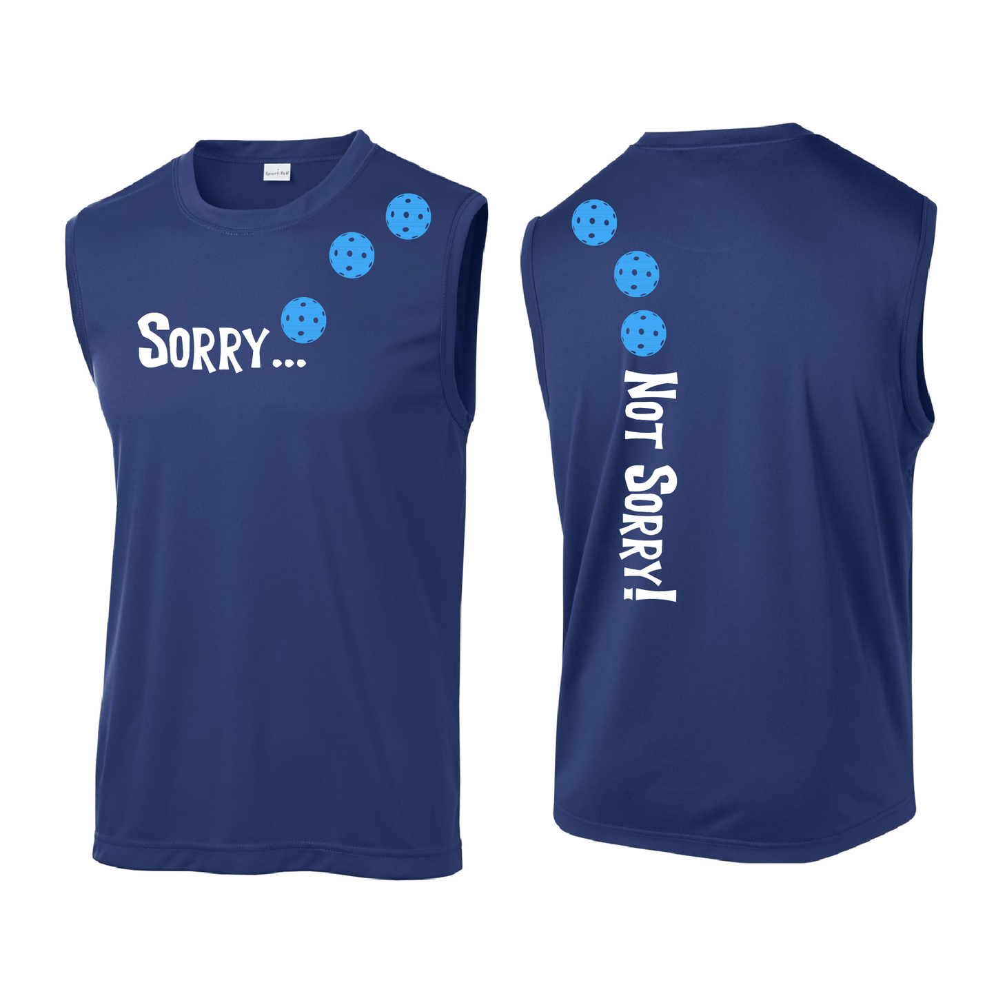 Sorry Not Sorry (Pickleballs Cyan Green Orange) | Men's Sleeveless Athletic Shirt | 100% Polyester