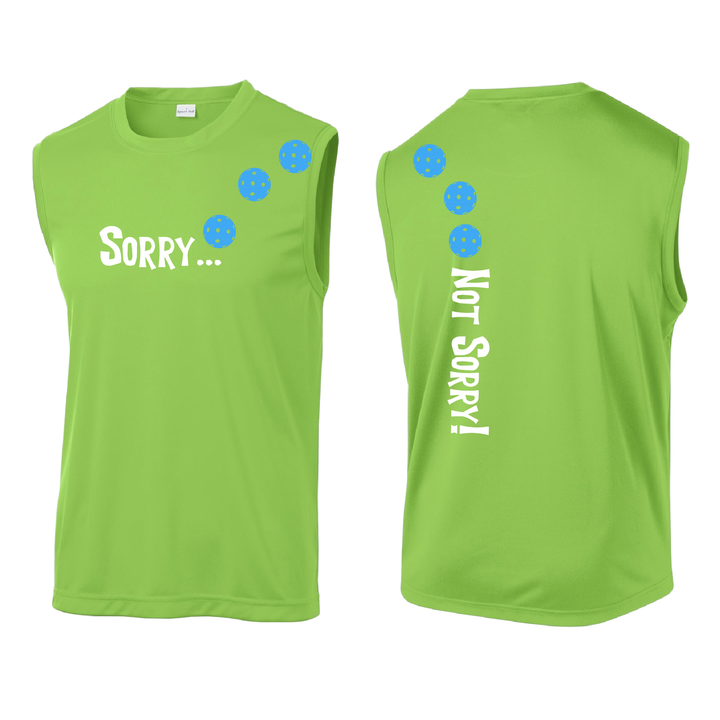 Sorry Not Sorry (Pickleballs Cyan Green Orange) | Men's Sleeveless Athletic Shirt | 100% Polyester