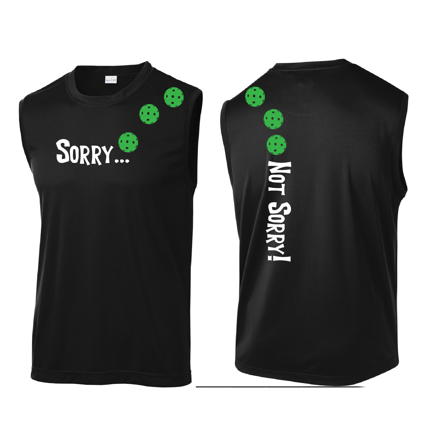 Sorry Not Sorry (Pickleballs Cyan Green Orange) | Men's Sleeveless Athletic Shirt | 100% Polyester